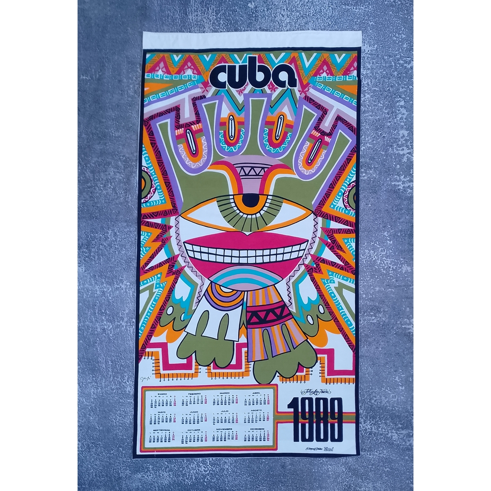 Vintage 1989 Cuba Traditional Calendar Textile Print – 45 x 23 Inches